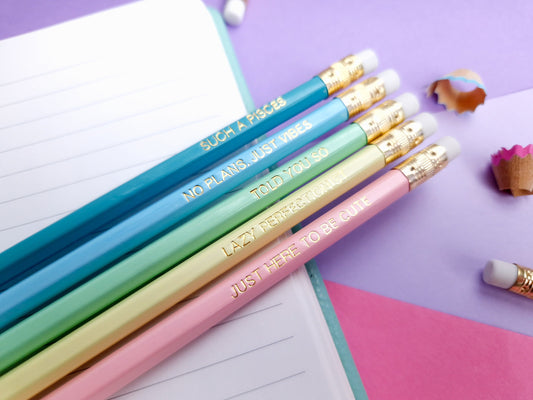 Pisces Zodiac Pencils Set: Gold Foil Horoscope Astrology Stationery Birthday Gift