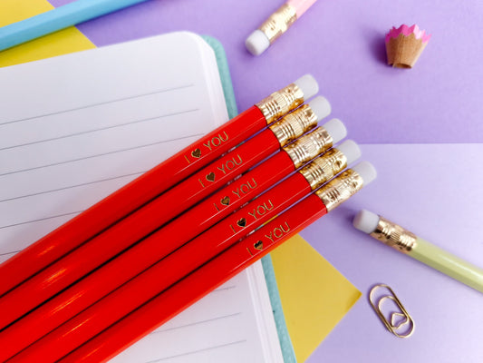 I Love You Valentine's Pencils: Gold Foil, Set of 5