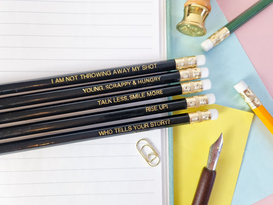 Hamilton musical pencils set, perfect gift for him, her, secret Santa under 10 and any musical theatre fan