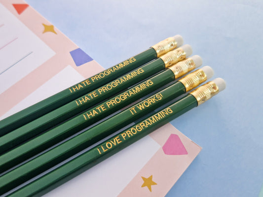 Programmer Coding Pencil Set: Gold Foil Hand-Pressed Pencils, Geeky Tech Gift