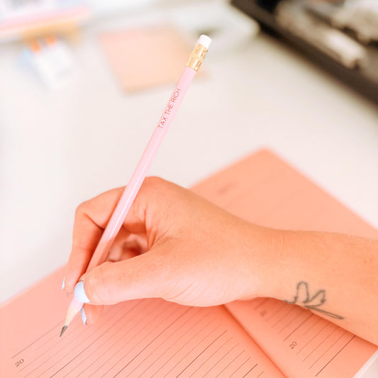 Tax the Rich" Pencil Set – Funny Feminist Office Supplies, Gift for Activists, Progressive Stationery, Anti-Capitalist Desk Accessories