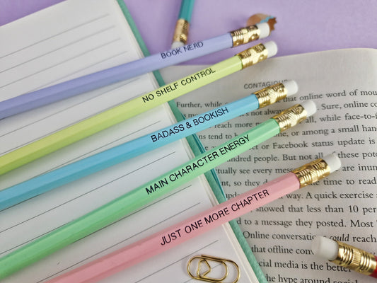 Book Nerd Pencil Set: Pastel Rainbow Pencils, Literary Gift for Readers