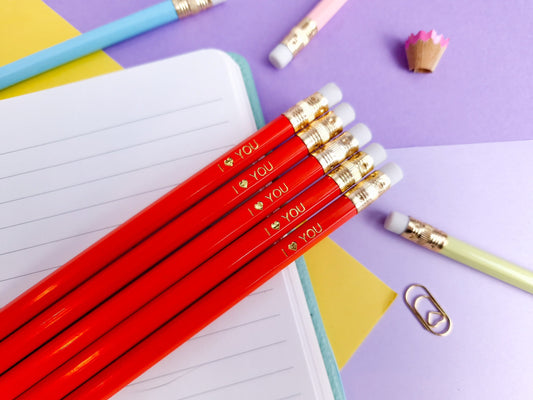 I Love You Valentine's Pencils: Gold Foil, Set of 5