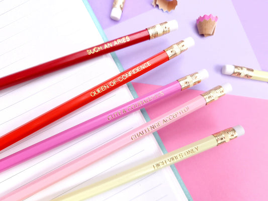 Aries Zodiac Pencils Set: Gold Foil Horoscope Astrology Birthday Gift