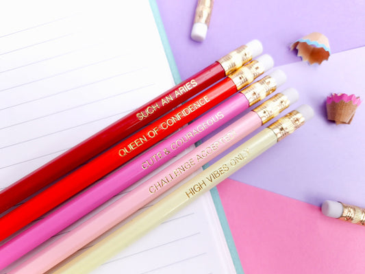 Aries Zodiac Pencils Set: Gold Foil Horoscope Astrology Birthday Gift