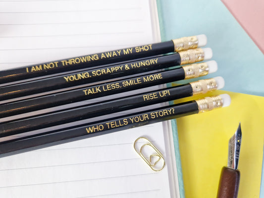 Hamilton musical pencils set, perfect gift for him, her, secret Santa under 10 and any musical theatre fan