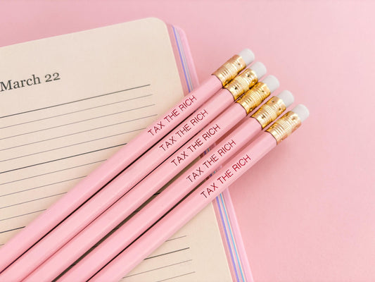 Tax the Rich" Pencil Set – Funny Feminist Office Supplies, Gift for Activists, Progressive Stationery, Anti-Capitalist Desk Accessories