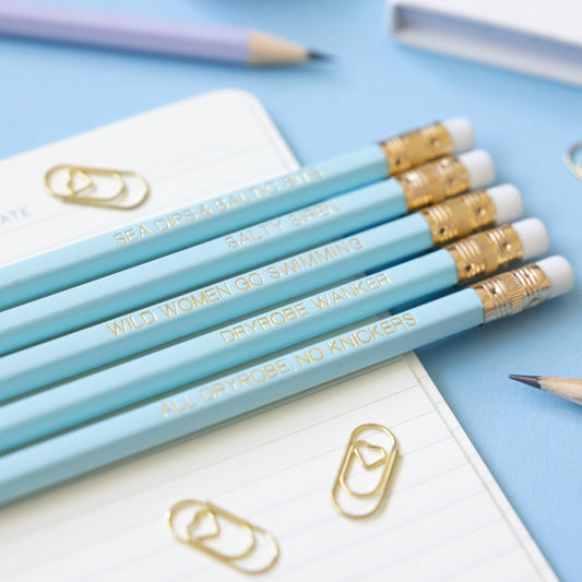 Wild Swimmer Pencils: Funny Stationery Set for cold or open water swimmers