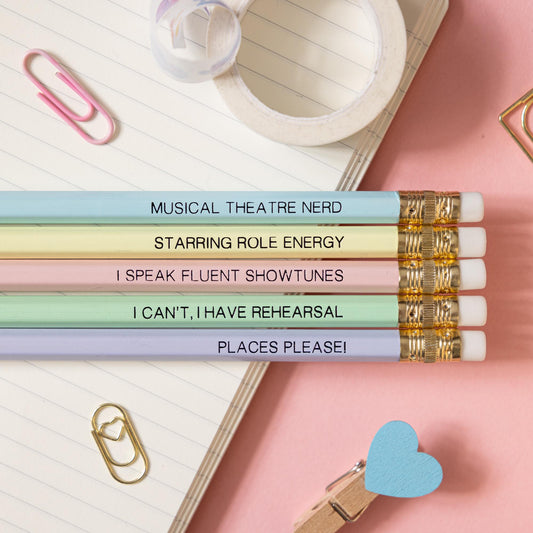 Musical Theatre Nerd Pencils Set: Hand-Pressed Foil Quotes, Gift for Theatre Lovers