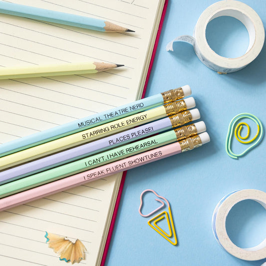 Musical Theatre Nerd Pencils Set: Hand-Pressed Foil Quotes, Gift for Theatre Lovers
