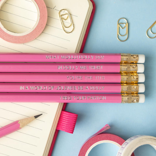 Dolly Parton Pencil Set: Funny Hand-Stamped Stationery Gift for Dolly Fans