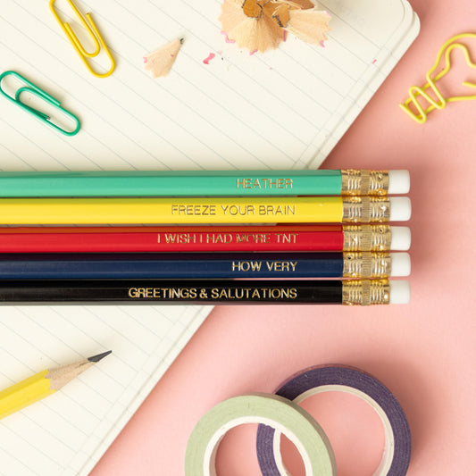 Heathers Musical Theatre Pencils: Gold Foil Hand-Stamped Quotes, Set of 5