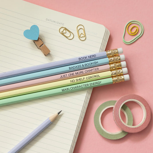 Book Nerd Pencil Set: Pastel Rainbow Pencils, Literary Gift for Readers