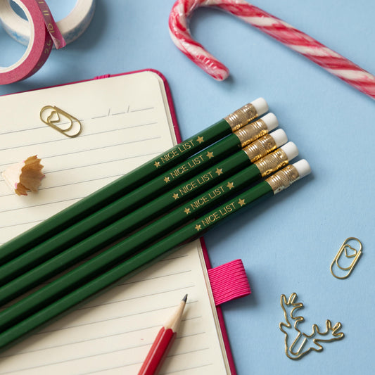 Nice list Christmas Pencil Set: Christmas Eve box, Stationery Gift, Party Favours, Stocking Stuffer, Teachers classroom favours