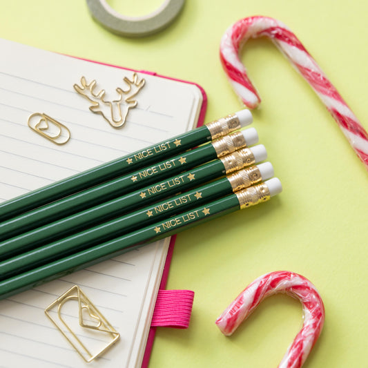 Nice list Christmas Pencil Set: Christmas Eve box, Stationery Gift, Party Favours, Stocking Stuffer, Teachers classroom favours